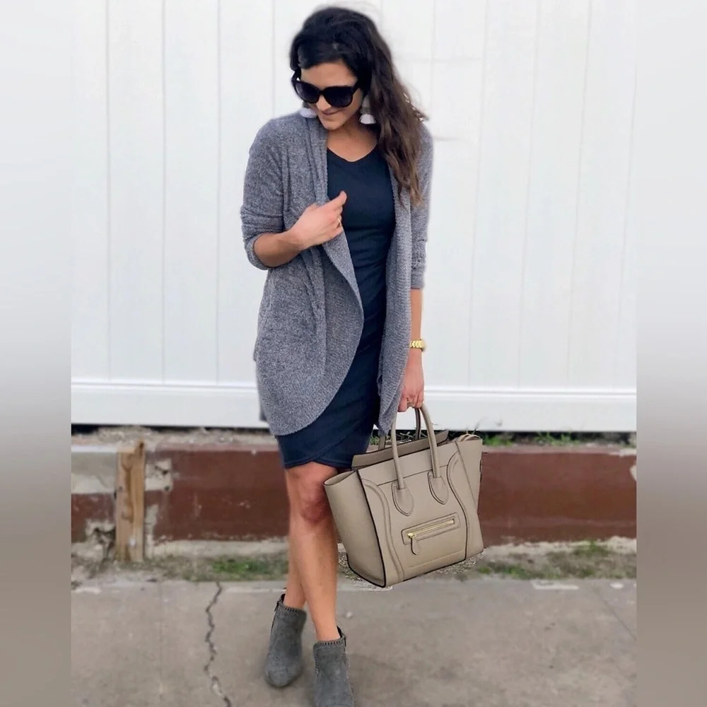 Barefoot Dreams Gray CozyChic Lite Knit Circle Cardi Cardigan Sweater Medium